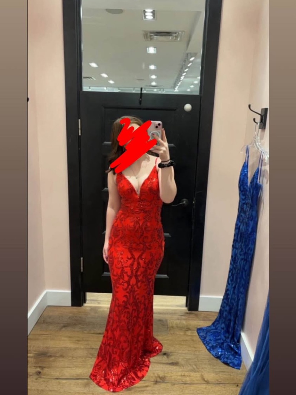 envy Red Sequin V-Neck Prom Gown